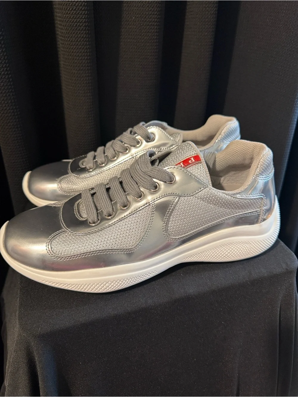 Prada Silver Metallic Mesh Runner Sneakers
